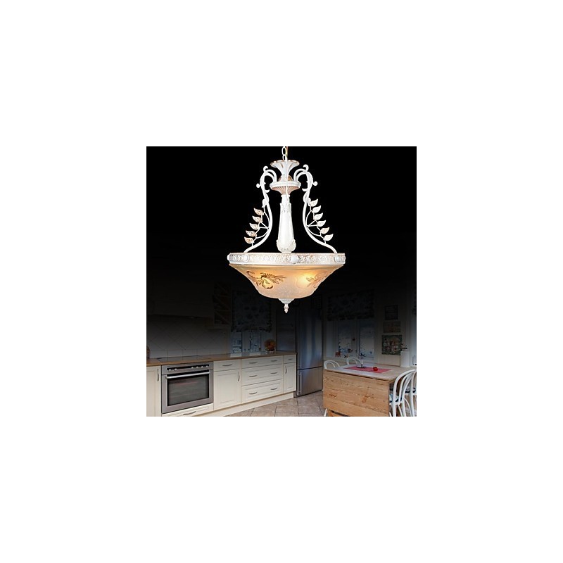 White Pendant Three Lights Pattern Glass Shade Hand Gilt European Retro Classic