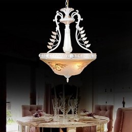 White Pendant Three Lights Pattern Glass Shade Hand Gilt European Retro Classic