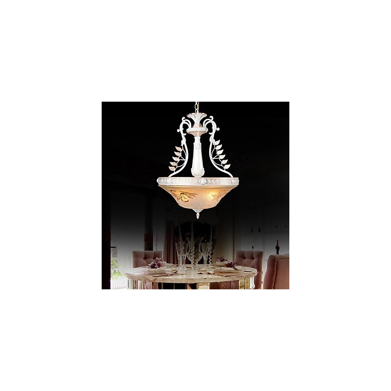 White Pendant Three Lights Pattern Glass Shade Hand Gilt European Retro Classic