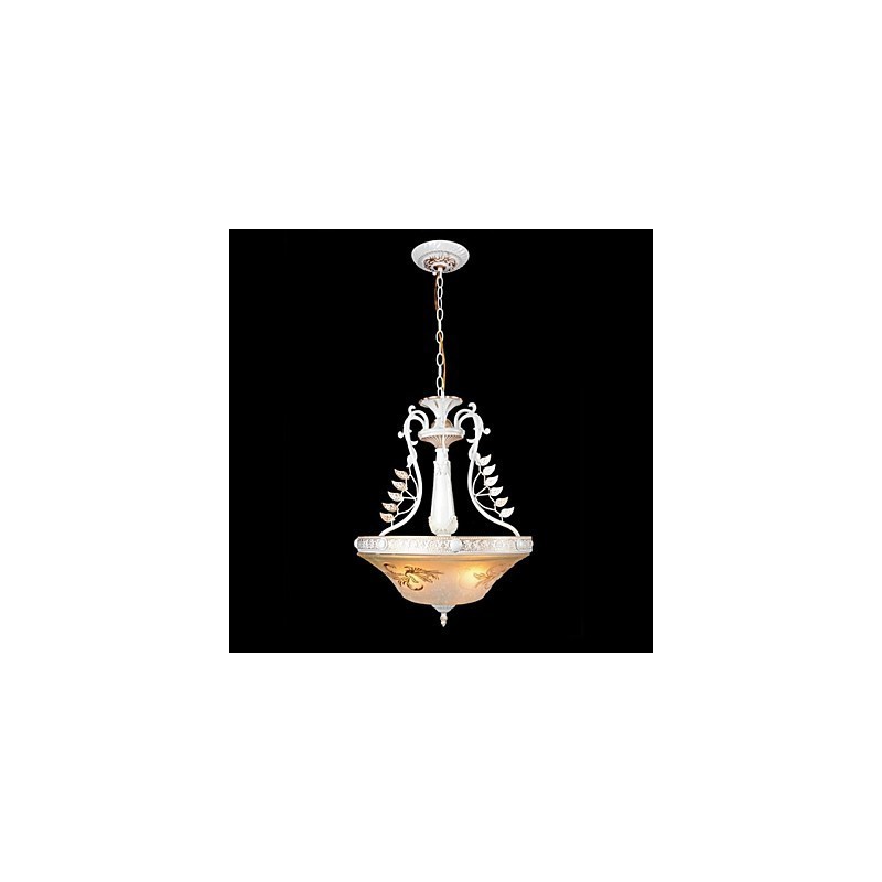 White Pendant Three Lights Pattern Glass Shade Hand Gilt European Retro Classic