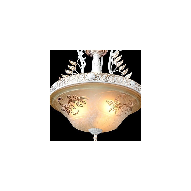 White Pendant Three Lights Pattern Glass Shade Hand Gilt European Retro Classic