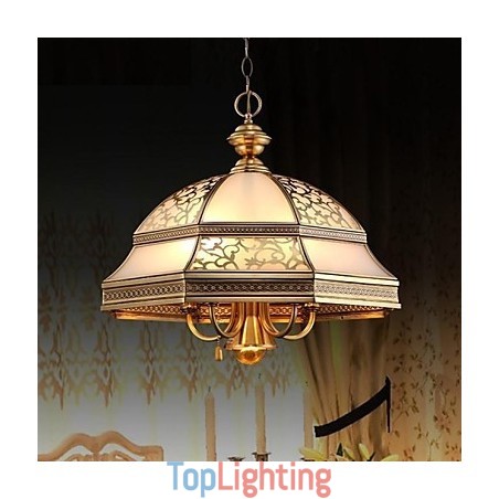 Brass Pendant Lamp Six Lights Vintage Total Copper Glass Brass Pendant Lamp Six Lights Vintage Total Copper Glass