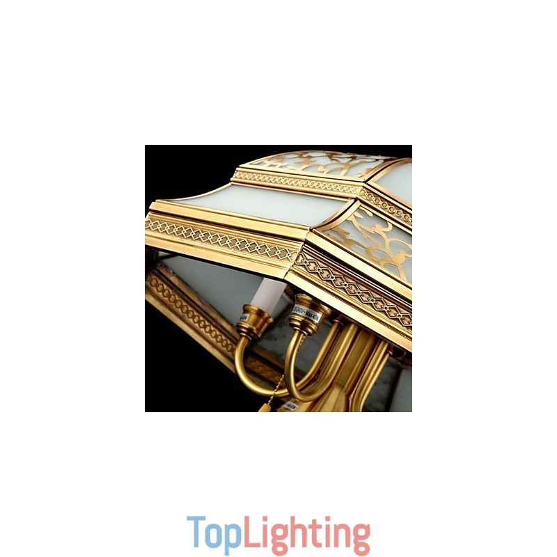 Brass Pendant Lamp Six Lights Vintage Total Copper Glass