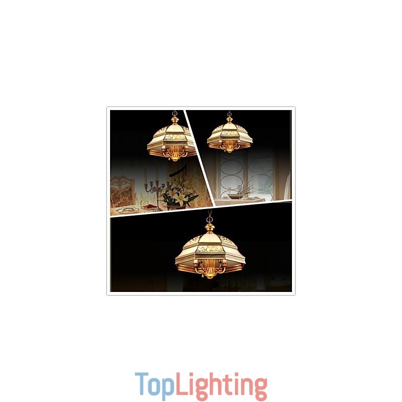 Brass Pendant Lamp Six Lights Vintage Total Copper Glass