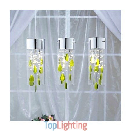 Artistic Crystal Pendant Light with Green Decorations G4 Bulb Base
