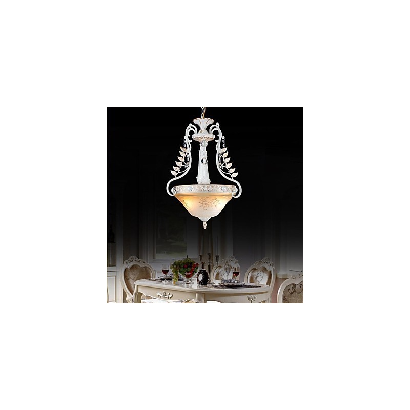 White Pendant Two Lights Pattern Glass Shade Hand Gilt European Retro Classic