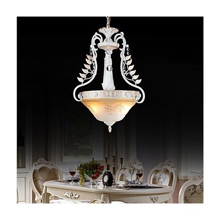 White Pendant Two Lights Pattern Glass Shade Hand Gilt European Retro Classic White Pendant Two Lights Pattern Glass Shade Hand Gilt European Retro Classic