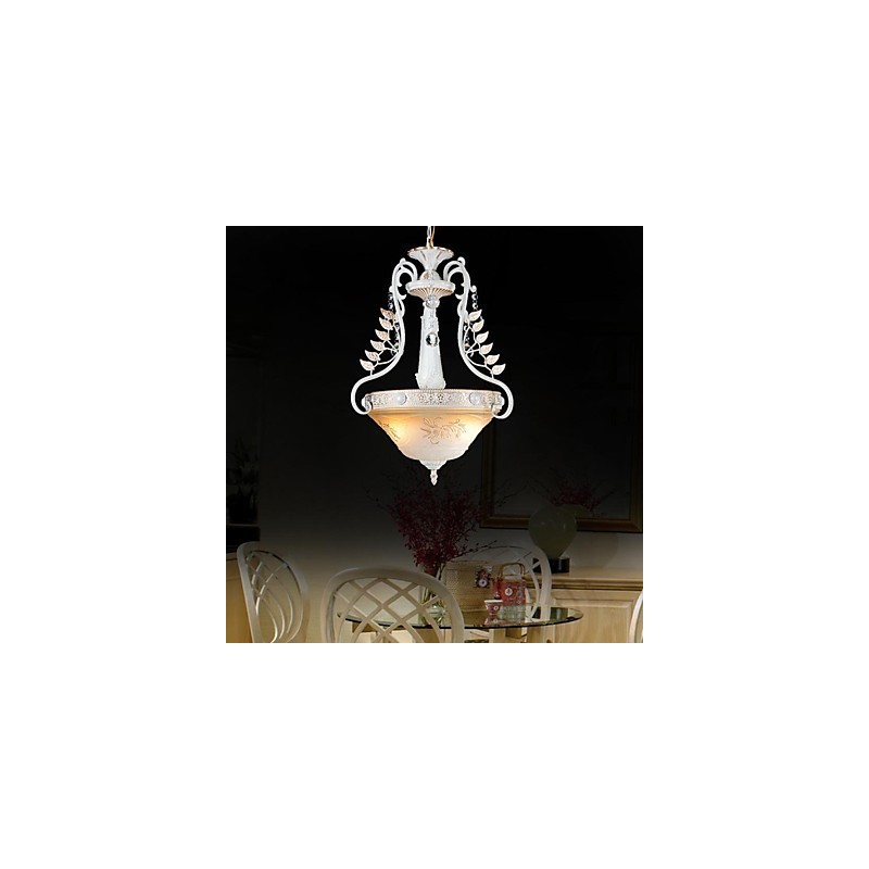 White Pendant Two Lights Pattern Glass Shade Hand Gilt European Retro Classic