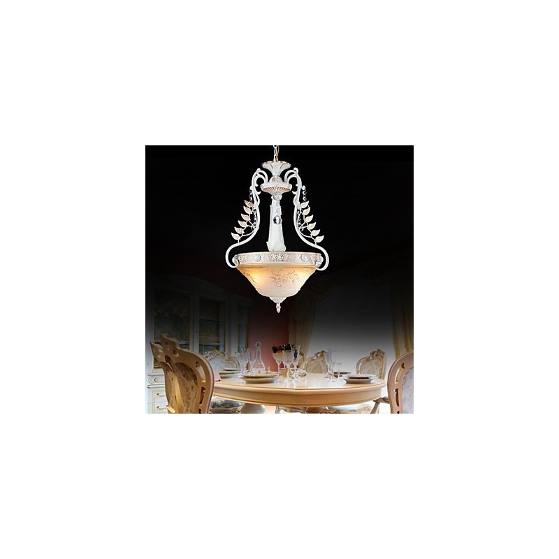 White Pendant Two Lights Pattern Glass Shade Hand Gilt European Retro Classic