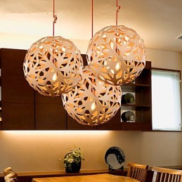 Chandelier Mini Style Lantern Wood Bamboo