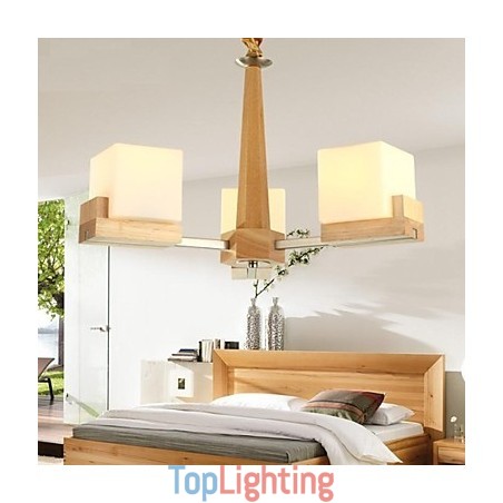 Oak Pendant Lamp Three Lights Oak and Glass Oak Pendant Lamp Three Lights Oak and Glass