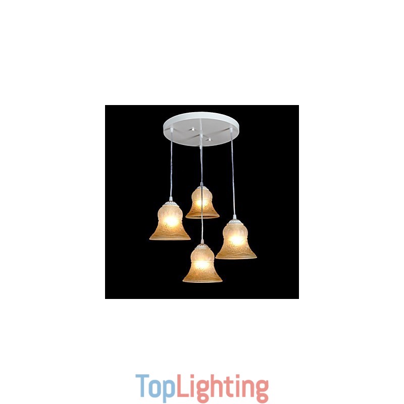 White Pendant Four Lights Pattern Glass Shade Hand Gilt European Retro Classic