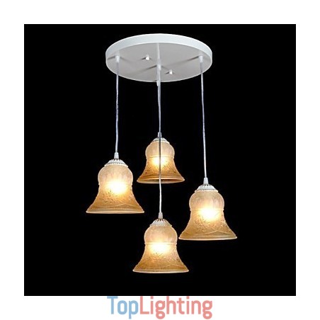 White Pendant Four Lights Pattern Glass Shade Hand Gilt European Retro Classic White Pendant Four Lights Pattern Glass Shade Hand Gilt European Retro Classic