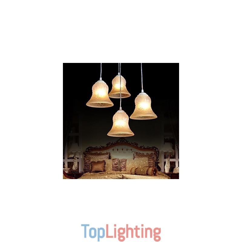 White Pendant Four Lights Pattern Glass Shade Hand Gilt European Retro Classic