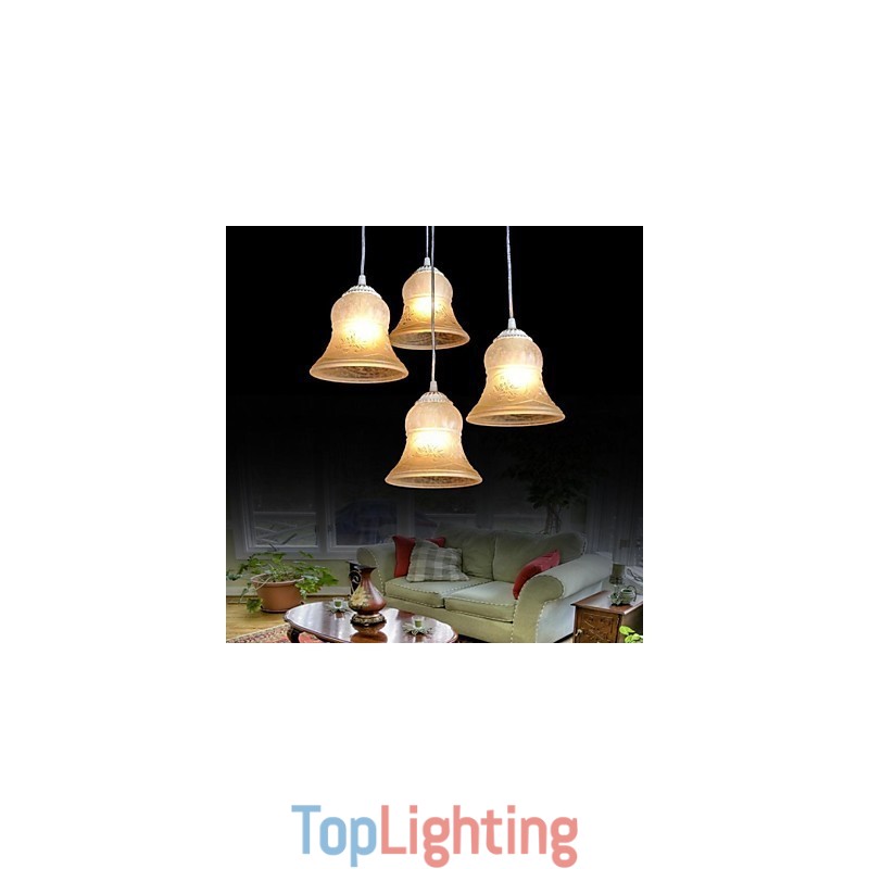 White Pendant Four Lights Pattern Glass Shade Hand Gilt European Retro Classic