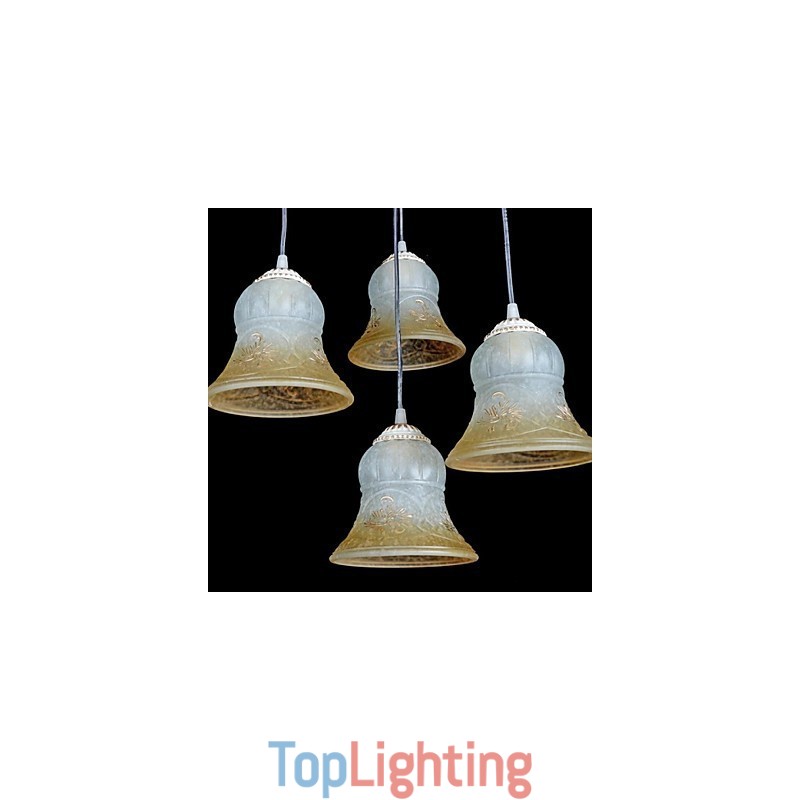 White Pendant Four Lights Pattern Glass Shade Hand Gilt European Retro Classic