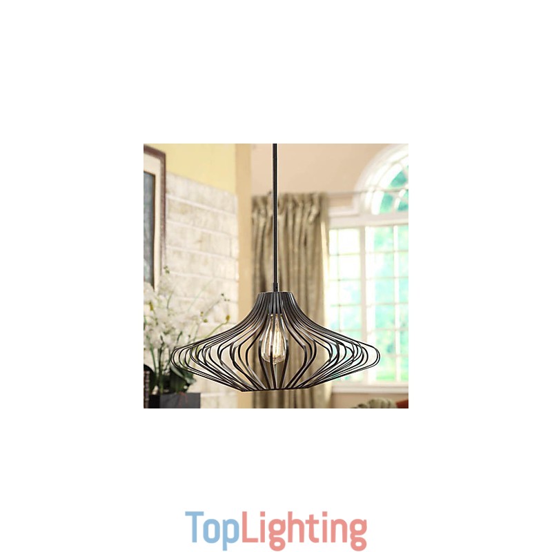 Modern Pendant Light with Black Metal Structure Shade