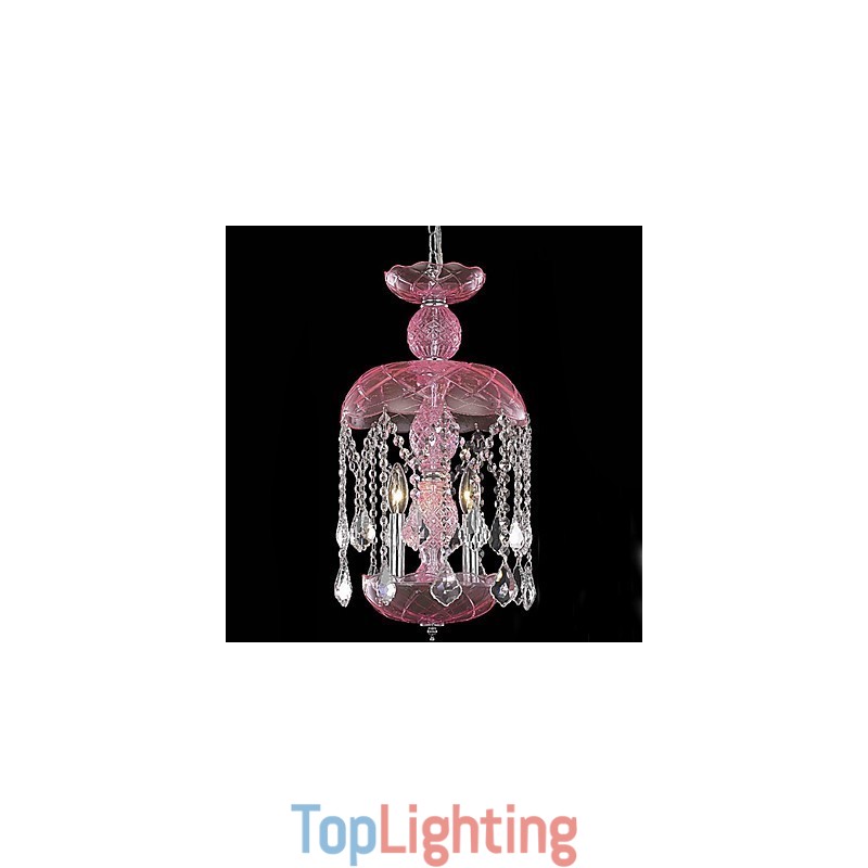Modern Crystal Pendant Light with 3 Lights in Pink Shade