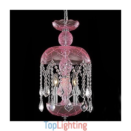 Modern Crystal Pendant Light with 3 Lights in Pink Shade Modern Crystal Pendant Light with 3 Lights in Pink Shade