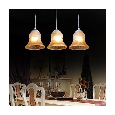 White Pendant Three Lights Pattern Glass Shade Hand Gilt European Retro Classic White Pendant Three Lights Pattern Glass Shade Hand Gilt European Retro Classic