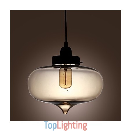 Transparent Glass Pendant Light in Brown Bubble Design