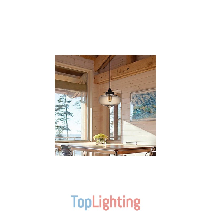 Transparent Glass Pendant Light in Brown Bubble Design