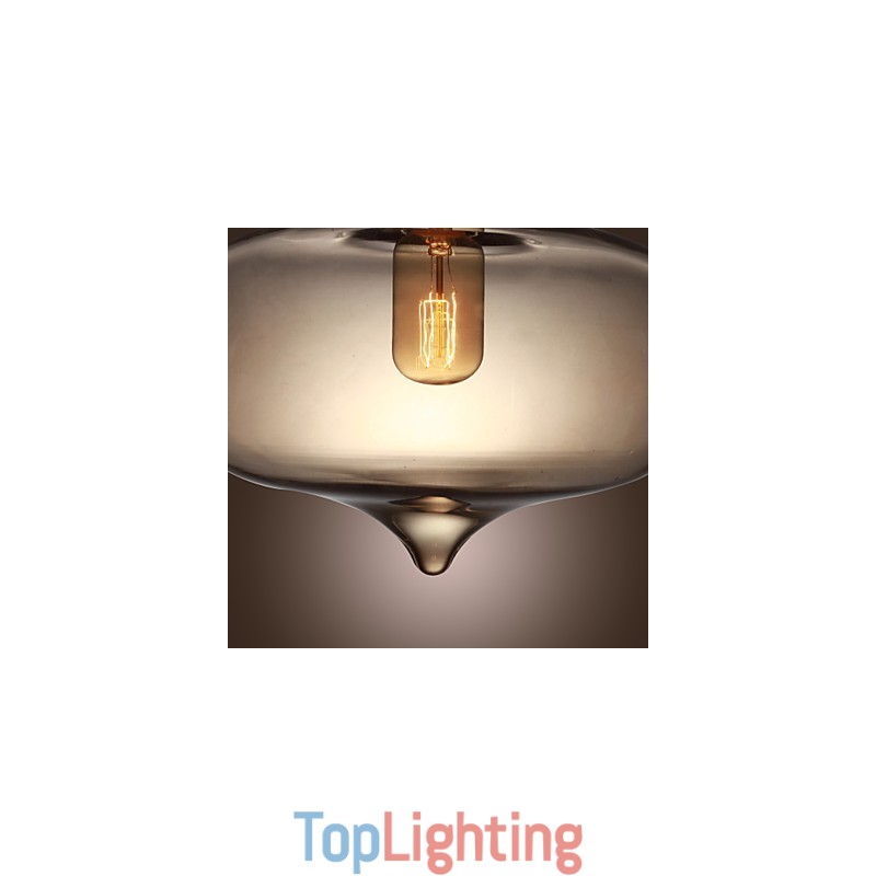 Transparent Glass Pendant Light in Brown Bubble Design