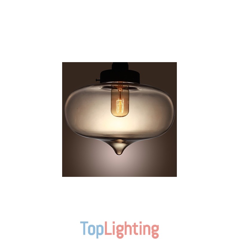 Transparent Glass Pendant Light in Brown Bubble Design