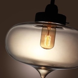 Transparent Glass Pendant Light in Brown Bubble Design