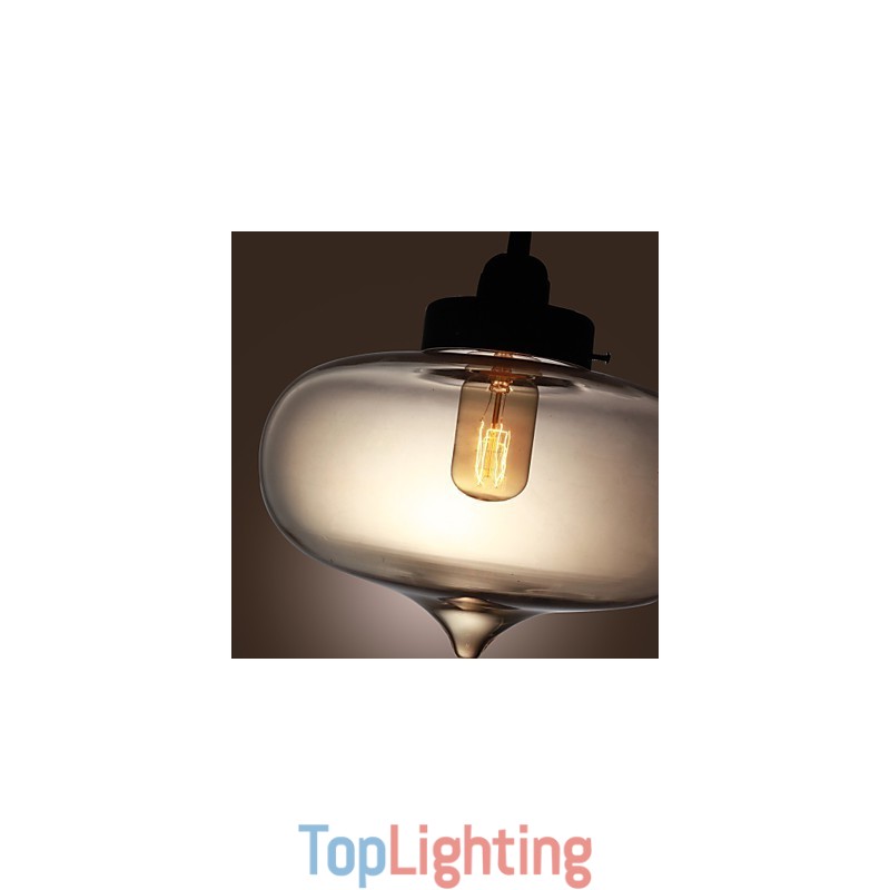 Transparent Glass Pendant Light in Brown Bubble Design