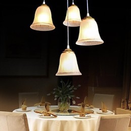 Bronze Pendant Four Lights Pattern Glass Shade European Retro Classic