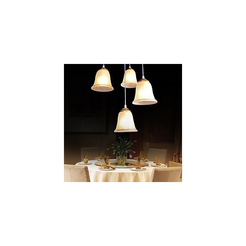 Bronze Pendant Four Lights Pattern Glass Shade European Retro Classic