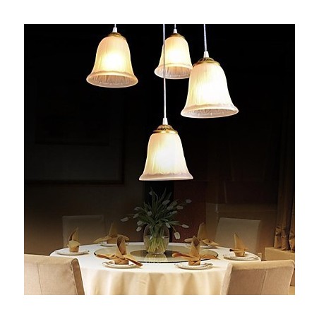 Bronze Pendant Four Lights Pattern Glass Shade European Retro Classic Bronze Pendant Four Lights Pattern Glass Shade European Retro Classic