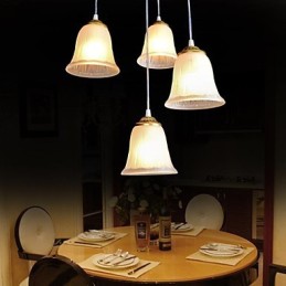 Bronze Pendant Four Lights Pattern Glass Shade European Retro Classic