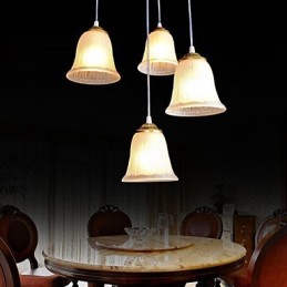 Bronze Pendant Four Lights Pattern Glass Shade European Retro Classic