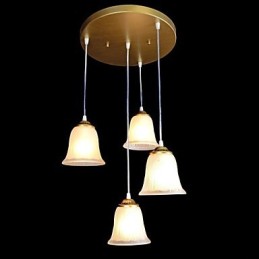 Bronze Pendant Four Lights Pattern Glass Shade European Retro Classic