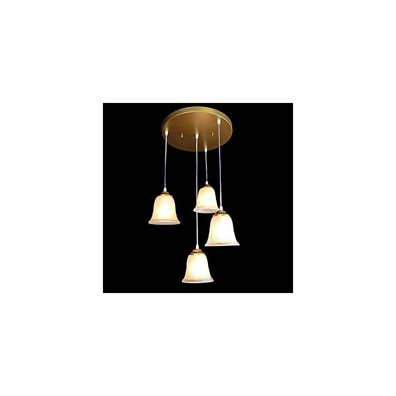 Bronze Pendant Four Lights Pattern Glass Shade European Retro Classic