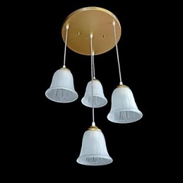 Bronze Pendant Four Lights Pattern Glass Shade European Retro Classic