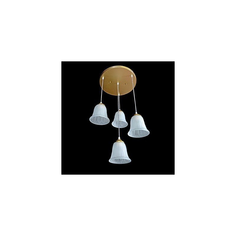 Bronze Pendant Four Lights Pattern Glass Shade European Retro Classic