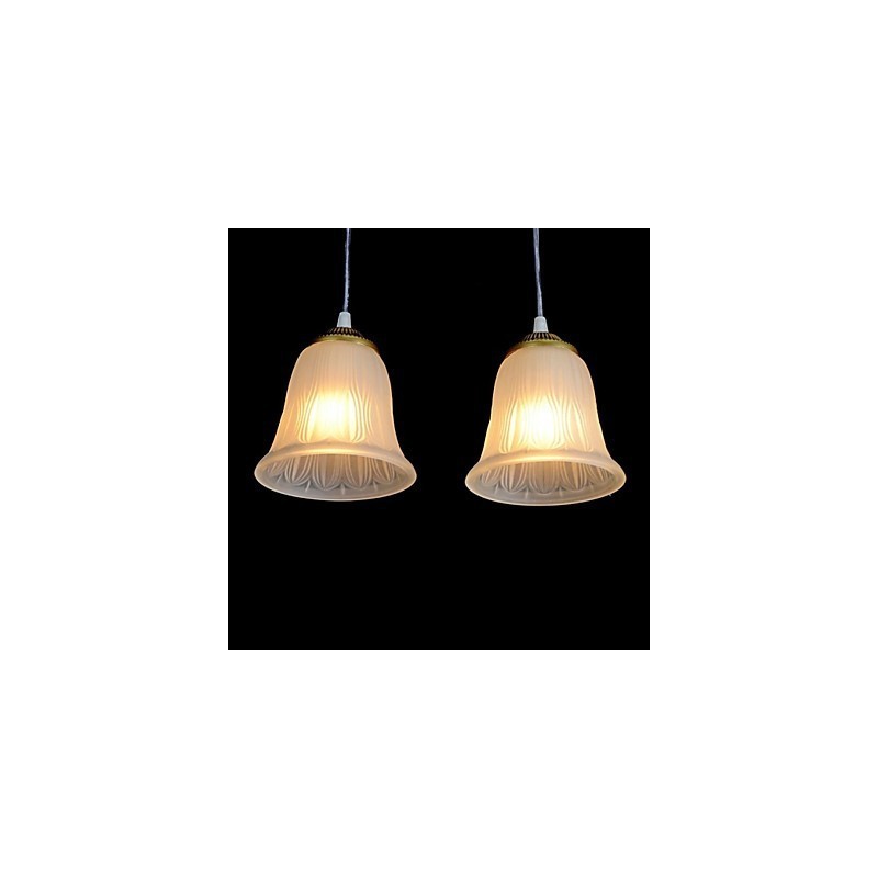 Bronze Pendant Four Lights Pattern Glass Shade European Retro Classic