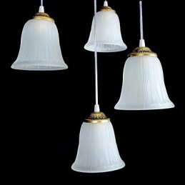 Bronze Pendant Four Lights Pattern Glass Shade European Retro Classic