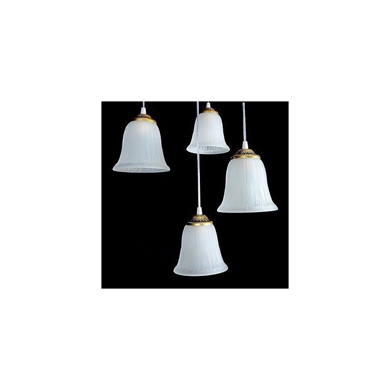 Bronze Pendant Four Lights Pattern Glass Shade European Retro Classic