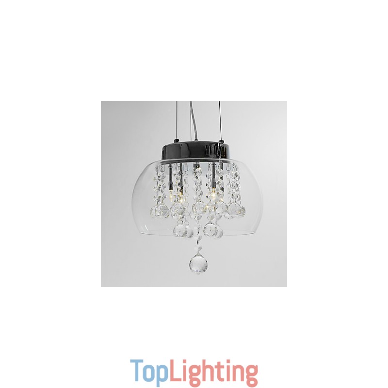 Artistic 4 Light Crystal Pendant Light with Glass Shade
