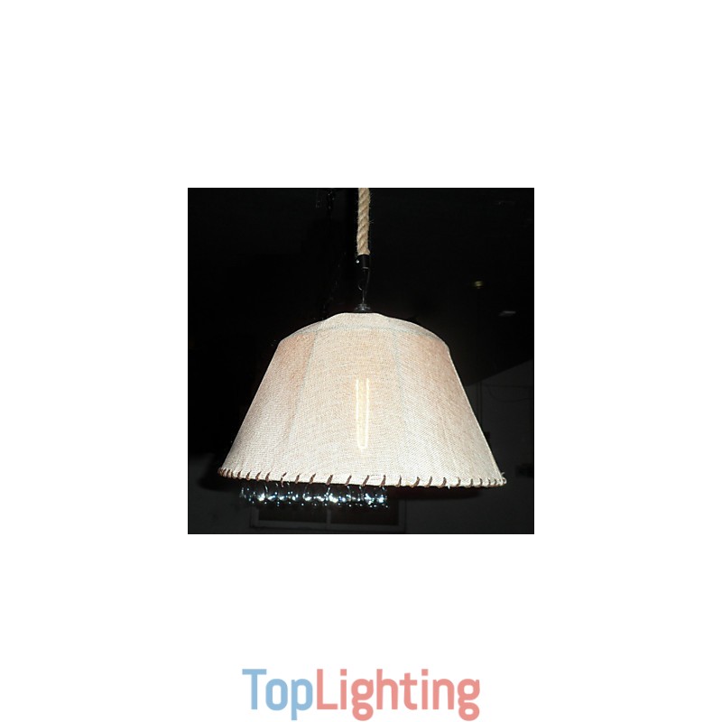 North American Style Retro 1 Light Pendant In Fabric Shade