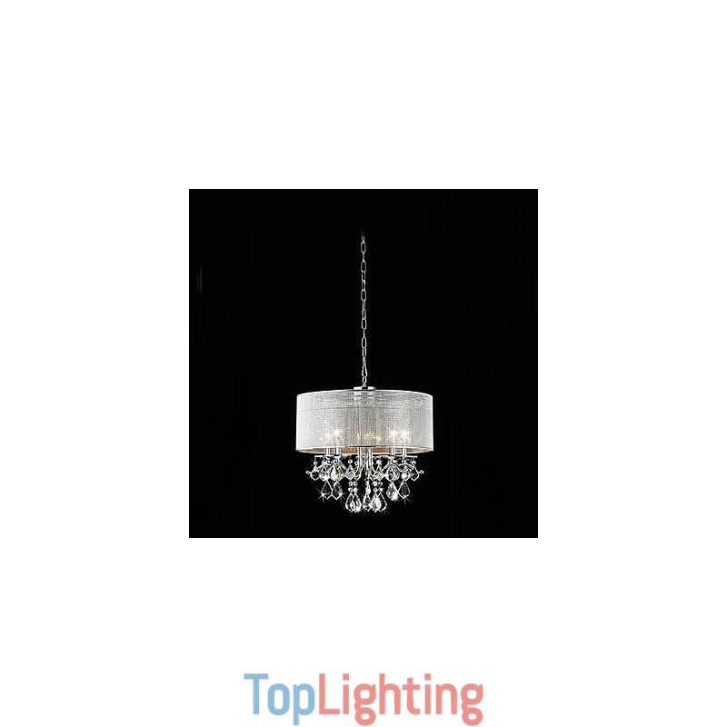 Modern 5 Light Crystal Pendant Light with Fabric Shade