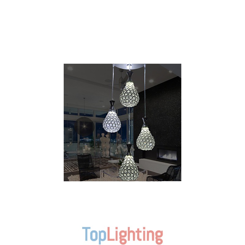 4 Heads Pendant Light Crystal Modern Contemporary Metal