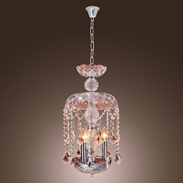 Modern Crystal Pendant Light with 3 Lights in Glass Shade