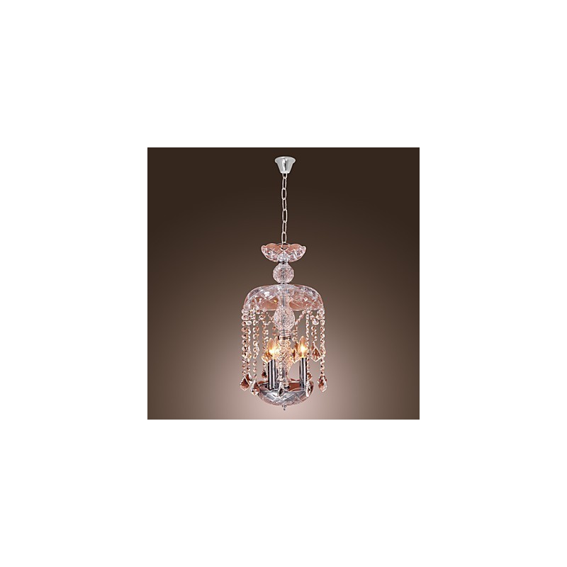Modern Crystal Pendant Light with 3 Lights in Glass Shade