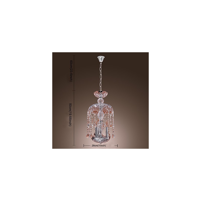 Modern Crystal Pendant Light with 3 Lights in Glass Shade