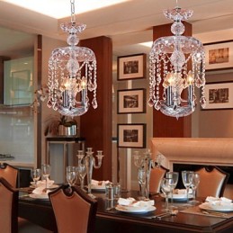 Modern Crystal Pendant Light with 3 Lights in Glass Shade